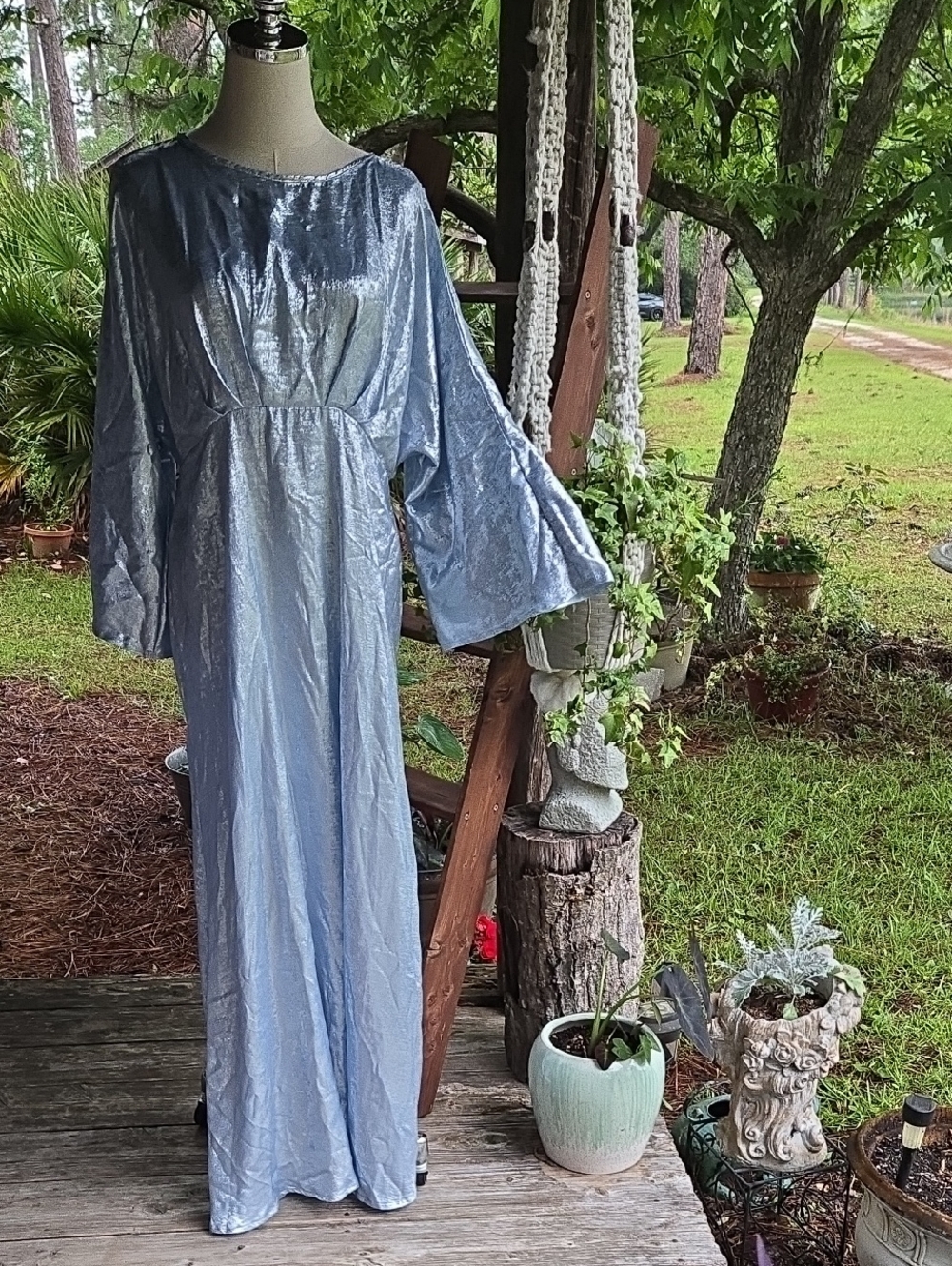 Shein Powder Blue Iridescent Bell Sleeve Maxi Dress Size Extra Large